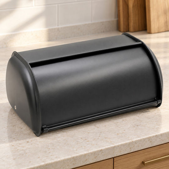 Keskor Ψωμιέρα με Καπάκι Μεταλλική Μαύρη 33x23x15cm