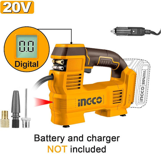 Ingco Pompă Auto 160PSI Reîncărcabilă (Fără Baterie) 20V