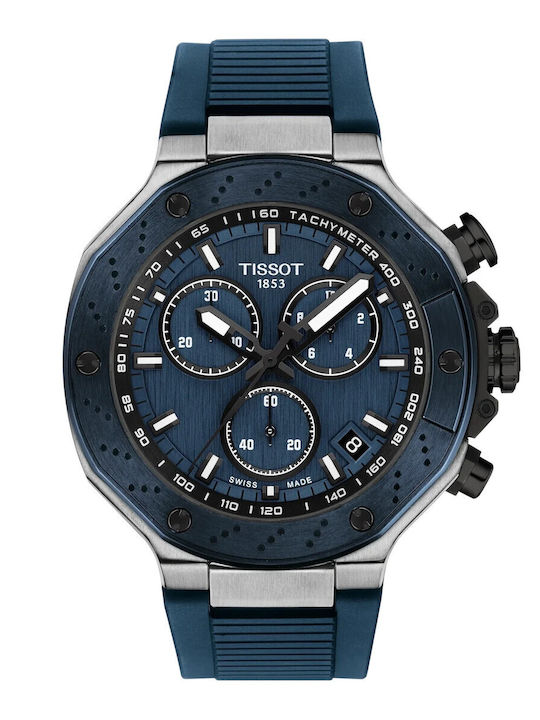 T-Race Men's Watch 45mm Battery Chronograph with Blue Rubber Strap