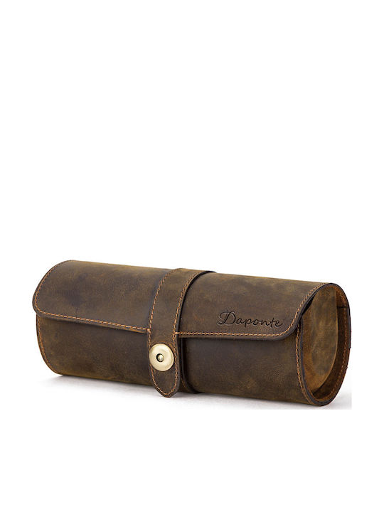 Leather Travel Case for 3 Watches Watch Roll Daponte Brown