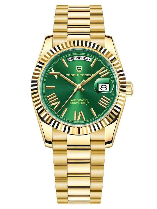 Pagani Design Ceas Bărbătesc 36mm Automat cu Brățară Din Oțel Gold / Green