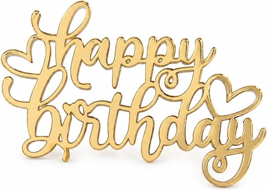 Acrylic Cake Topper "happy Birthday" Heart Gold Model 9 Cm Lumea