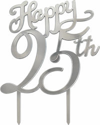 Cake Topper "happy 25th" Silver Model Dekora