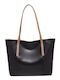 Set Aus Leder Damen Shopper Tasche Schwarz