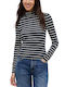 Women's Cotton Long Sleeve Turtleneck Striped Navy Blue Top