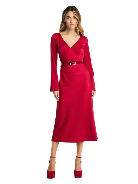 Funky Buddha Midi Evening Dress Satin Scarlet Red
