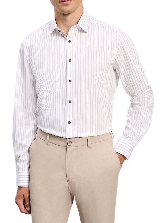 Level 5 Body Fit Long Sleeve Shirt in Narrow Fit Striped White