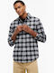 Long Sleeve Flannel Shirt in Regular Fit Checked Black/White
