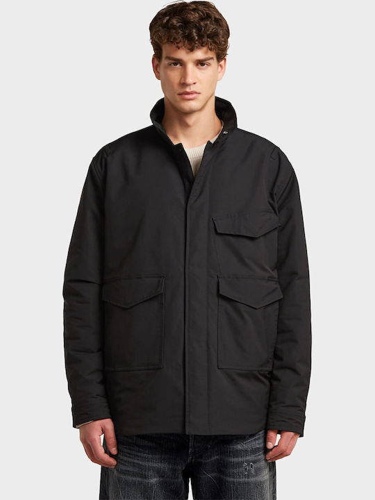 Utility Long Sleeve Overshirt in Slim Fit Black