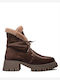 Suede Women's Ankle Boots with Fur Brown