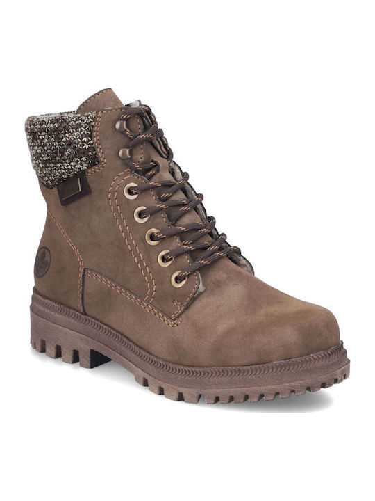 Leder Damen Kampfstiefel mit Mittelhohem Absatz Braun