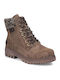 Leder Damen Kampfstiefel mit Mittelhohem Absatz Braun