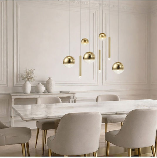 Zambelis Lights Gold LED Pendant Light with Warm White Light Rail