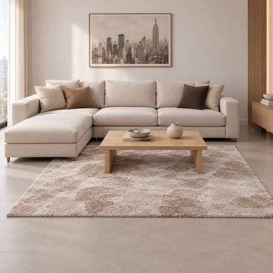 Saray Home Geometrisches Wohnzimmer Teppich Rechteckig Zottelig Beiges 160x220cm