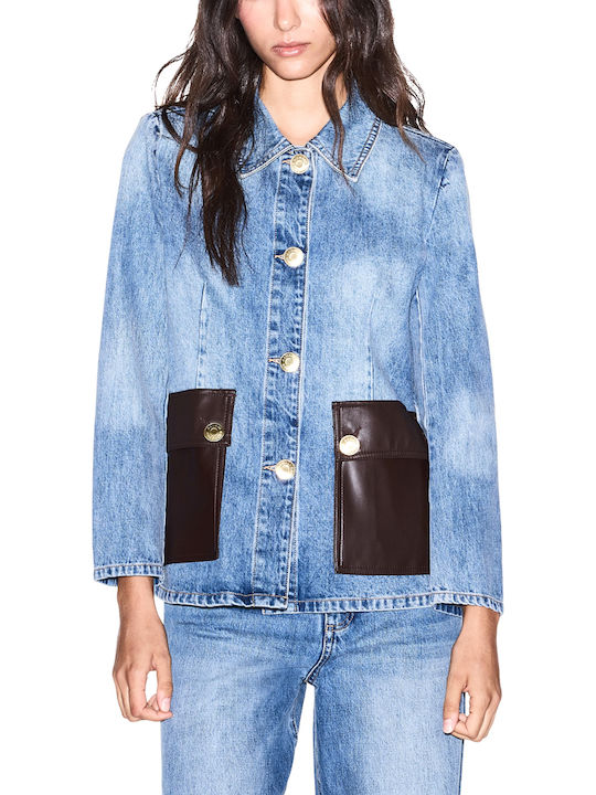Long Women's Jean Jacket Brown- Blue
