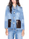 Long Women's Jean Jacket Brown- Blue
