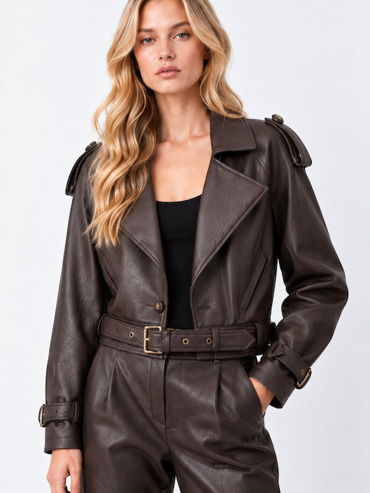 Leder Damenjacke Für Winter Braun 0056-0117003-BRAUN