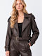 Leder Damenjacke Für Winter Braun 0056-0117003-BRAUN