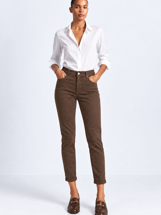 Pantaloni Dama Din Tesatura Cu Croiala Slim Maro