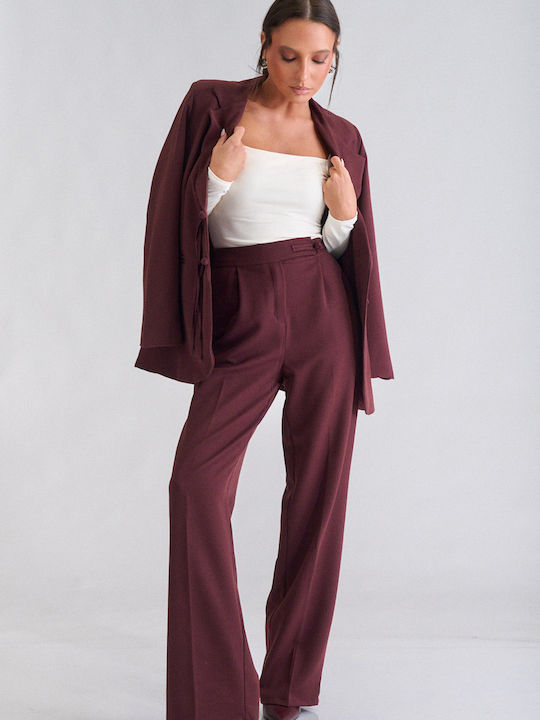 Decoro Women's Fabric Trousers Burgundy