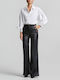 Women's Leather Flared Trousers Black