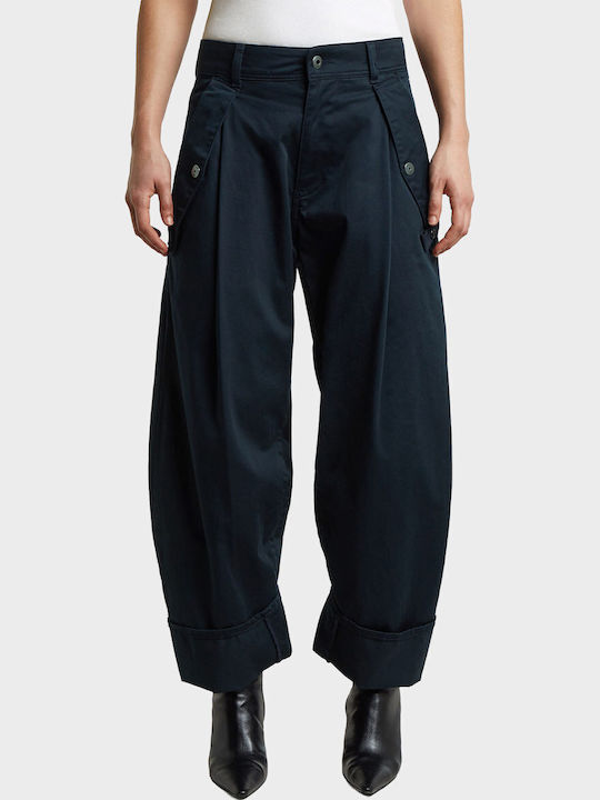 Damen Stoff Cargo Hose in Boyfriend Passform Blau