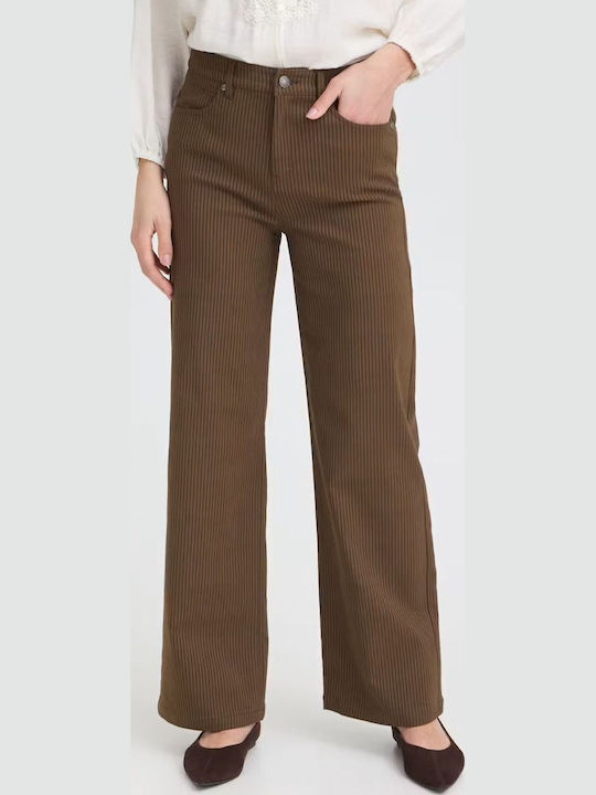 Pantaloni Dama Din Țesătură Cu Dungi Maro