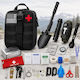 Linomag Kit Complet De Supraviețuire 30 Tipuri Accesorii Esențiale Kit De Camping De Urgență Lopată Tactică Pliabilă Lanternă Led Kit De Prim Ajutor Brățară Paracord Busolă Aprinzător De Foc Pătură Termică Neagră