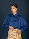 Long Sleeve Women's Satin Shirt Blue