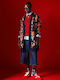Long Women's Knitted Floral Navy Cardigan