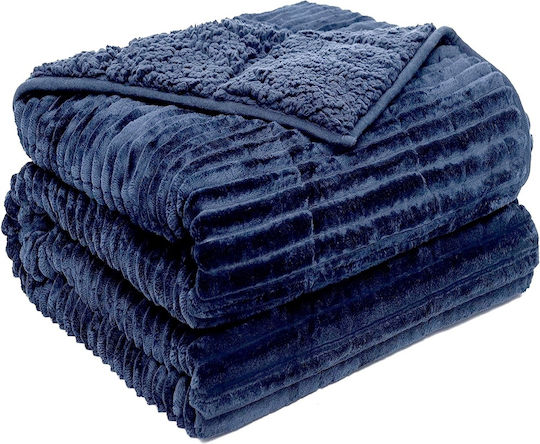 Sherpa Blanket Super Double 220x240cm Blue
