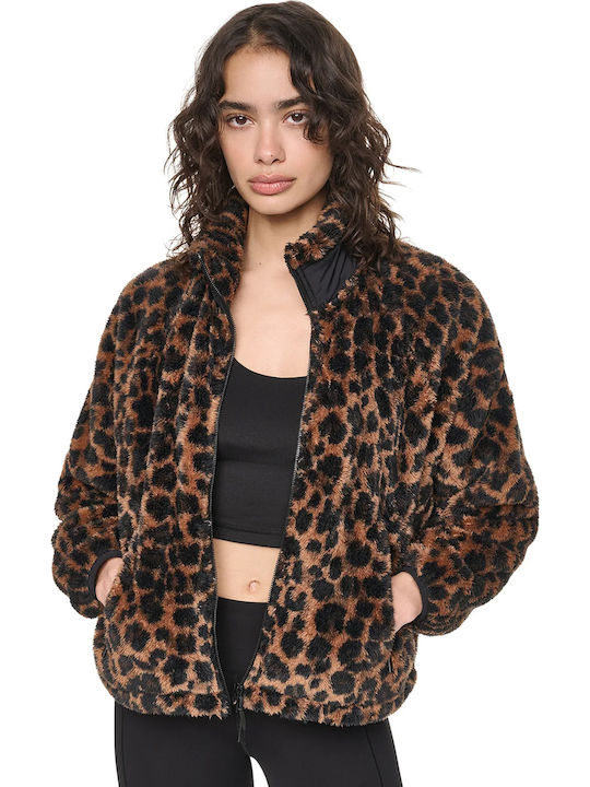 Fleece Γυναικεία Ζακέτα με Φερμουάρ Καφέ