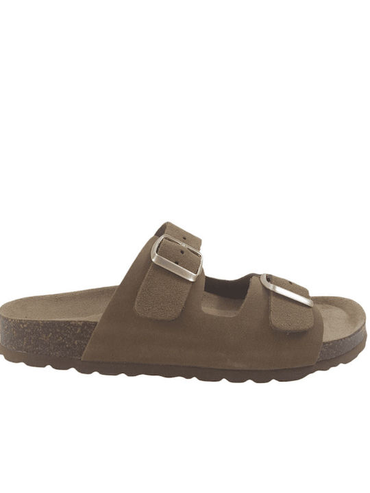 Flivver Leder Flache Damen Sandalen Braun