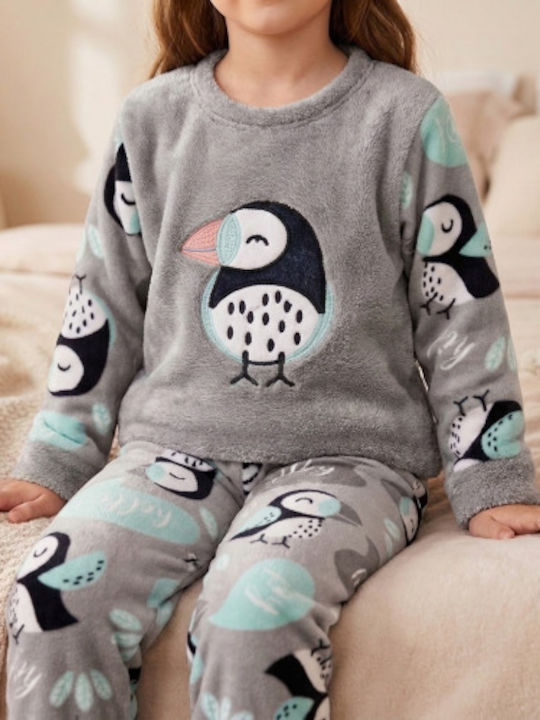 Happy Touch Kinder-Nachtwäsche Winter Fleece Grau