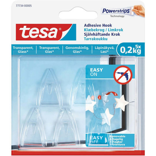 Tesa 77734 Cârlige cu Autocolant Transparente 5 Bucăți