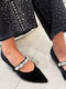 Satin Damen Ballerinas Spitz zulaufend Mary Jane mit Riemchen Schwarz