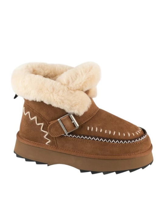 Leder Stiefeletten Damen mit Pelz Tabac Braun