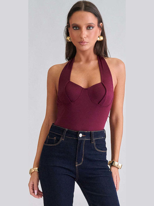Bodysuit Backless Padded Burgundy