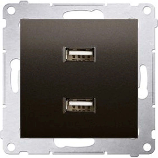 Kontakt-Simon Μονή Χωνευτή Πρίζα Ρεύματος με 2 Θύρες USB Καφέ