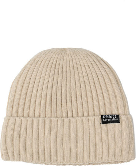 Men's Beanie Hat with Rib Knitting in Ecru Colour