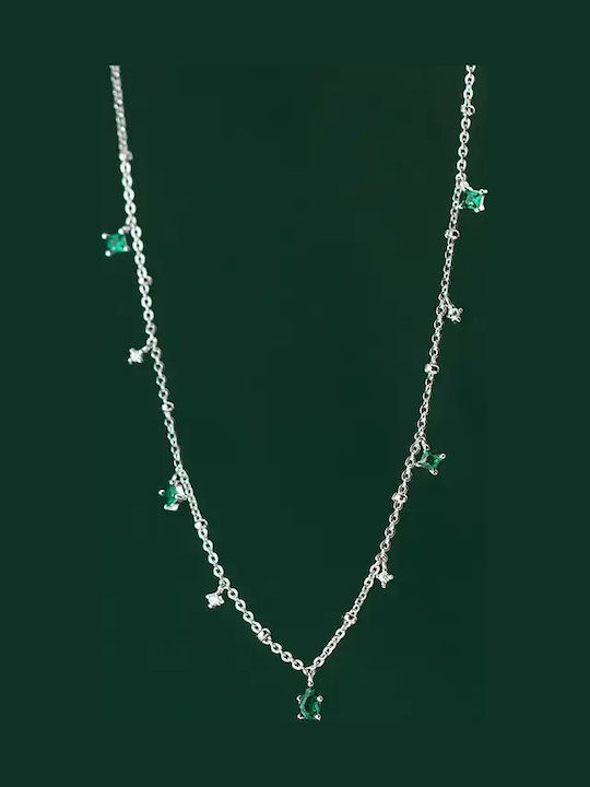 By Queen Ασημένιο Κολιέ 925 Emerald Drops Mε Πράσινα Ζιργκόν