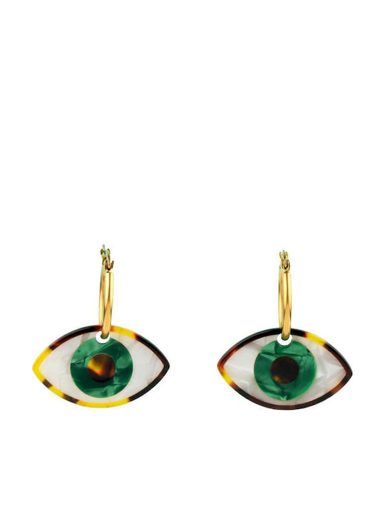 Coucou Suzette Green Eyes Earrings Gold Plated Steel 3 Micron & Acetate 3.5 X 3.1 Cm