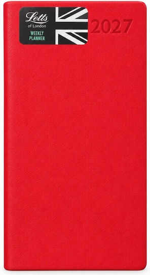 Letts Седмичен Дневник 2027 Червен Кожен 8.8x17.1 см