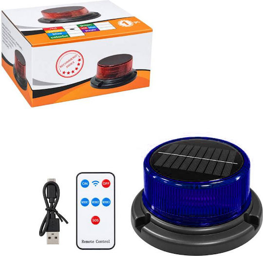 LED Solar Rechargeable Magnetic Beacon Φ11cm On Off Switch Remote Control 4 Strobe Modes Jn-3483-125 Blue