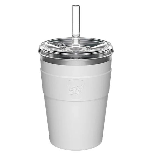 Keep Cup Pahar Termos din Oțel Inoxidabil / Plastic 340ml Alb Cold Cup Thermal White cu Pai