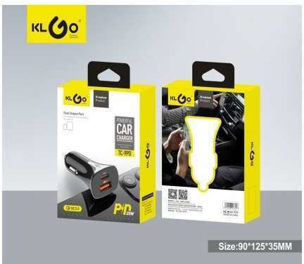 KLGO Fast Charging Car Charger with Ports: 1xUSB-A 1xType-C