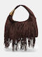Knitted Women's Hobo Bag Dark Brown Suede