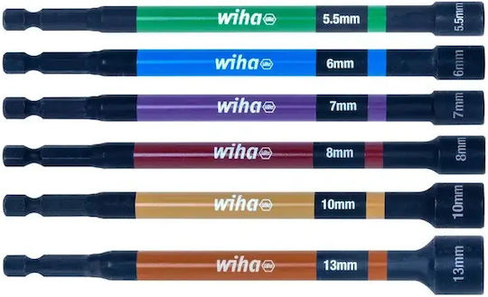 Wiha Magnetische Vierkant-Steckschlüsseleinsätze mit 1/4"-Vierkantaufnahme, 6-tlg. Set