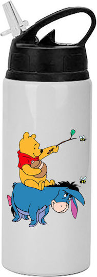 Бутилка за вода Winnie Pooh 600 мл Бяла с черна капачка