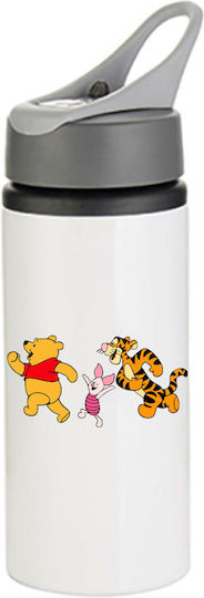 Trinkflasche Winnie Pooh 600 ml Weiß mit grauem Deckel